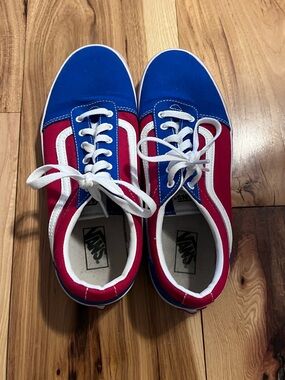 Vans Men's Low-Top Sneakers in Blue & Red with White Stripe